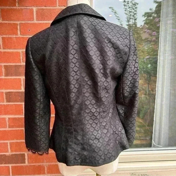 Stunning Kay Unger Black Blazer Lightweight  Fall Lace Bows - Picture 7 of 14